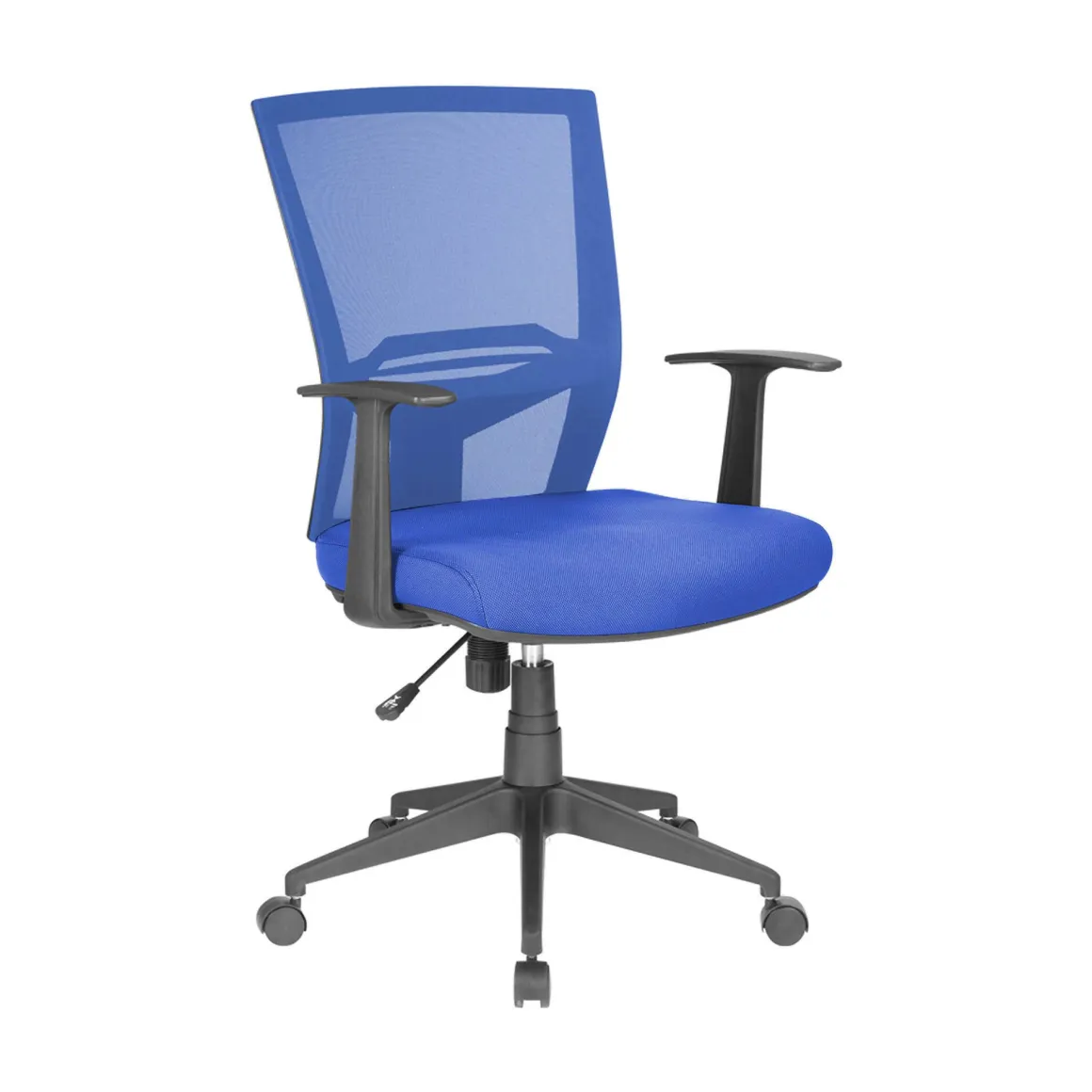 Sedia con ruote imbottita con braccioli in tessuto blu - Eulalia