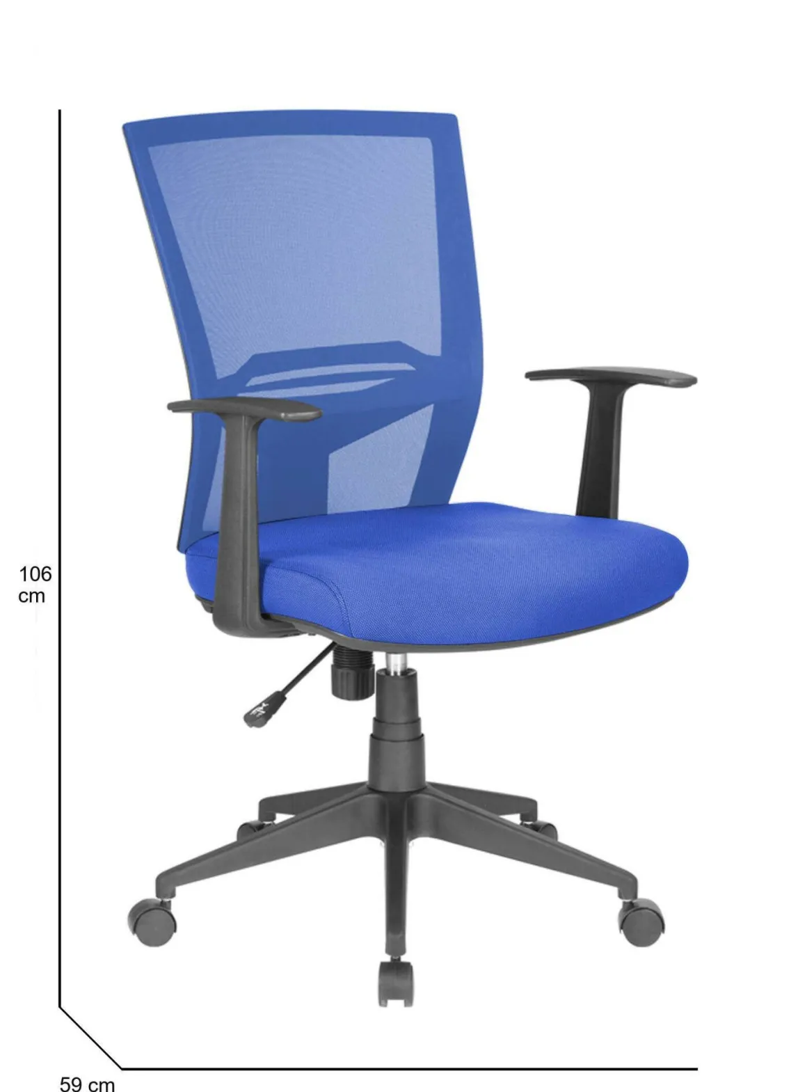 Sedia con ruote imbottita con braccioli in tessuto blu - Eulalia