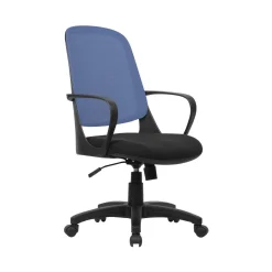 Sedia con ruote imbottita in tessuto nera e blu - Arcola