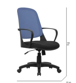 Sedia con ruote imbottita in tessuto nera e blu - Arcola