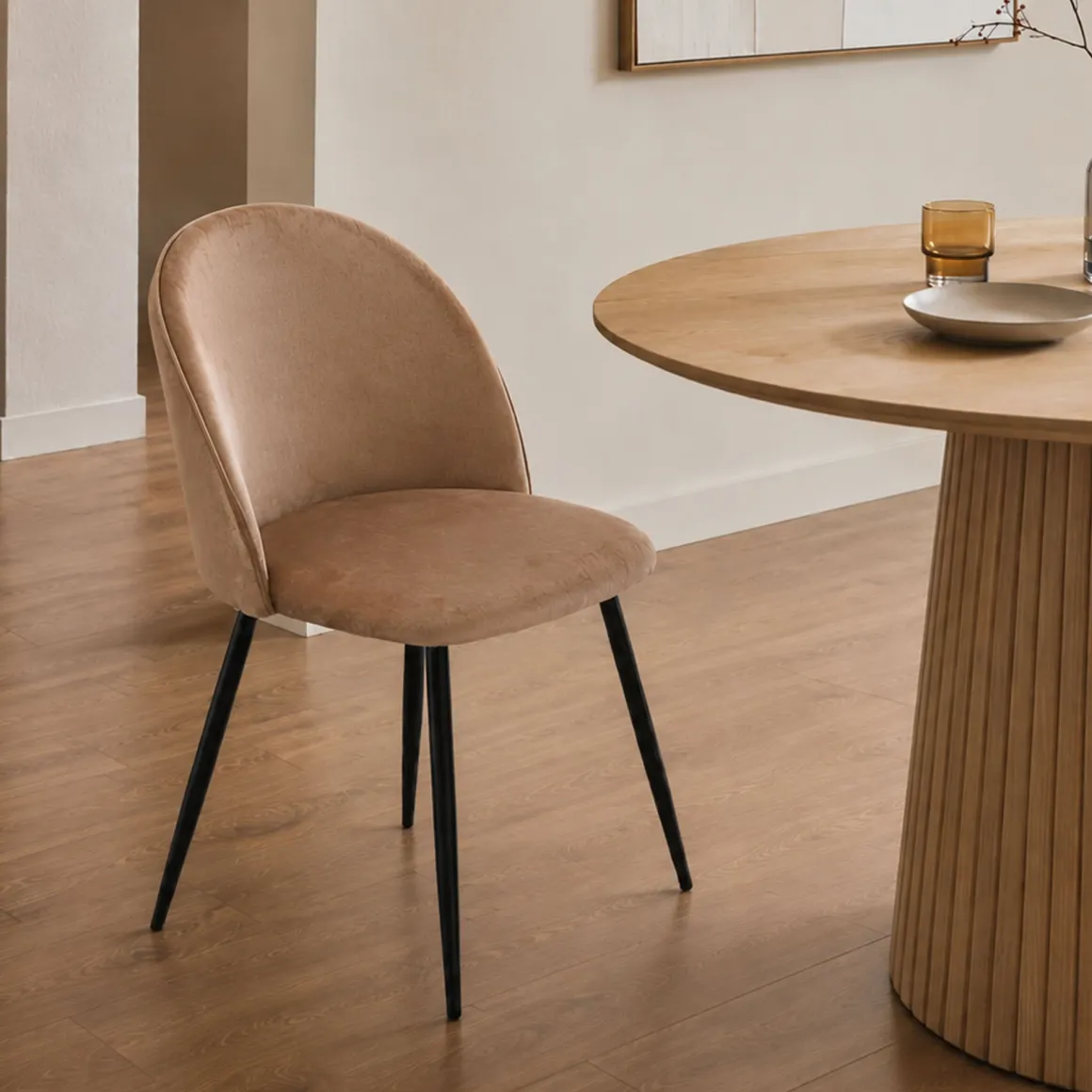 Sedia cucina imbottita in velluto beige - Achito