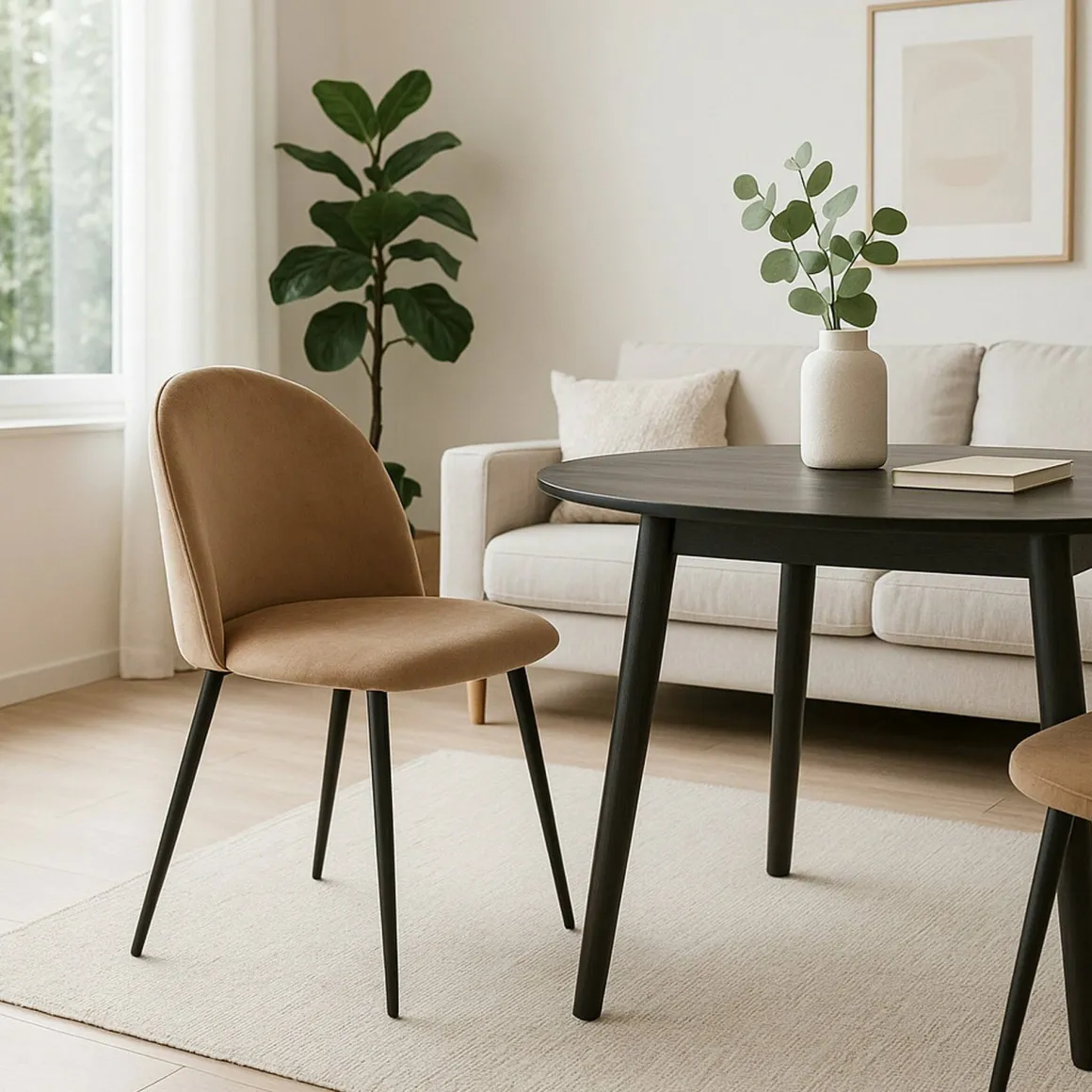 Sedia cucina imbottita in velluto beige - Achito