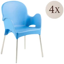 Sedie Da Esterno|Sedie > Dmora Sedia da Esterno 4 Sedie Impilabile, Braccioli Made in Italy - Raimund Azzurro