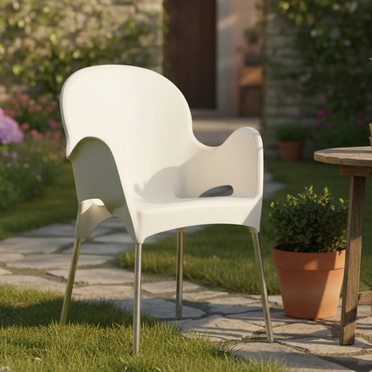 Sedie Da Esterno|Sedie > Dmora Sedia da Esterno una Sedia Impilabile, Braccioli Made in Italy - Vashti Beige