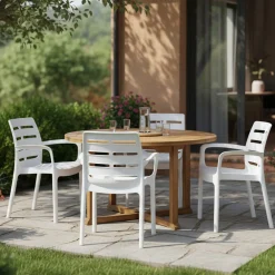 Sedia da Esterno Bianco 4 Sedie Impilabile, Braccioli Made in Italy - Excel