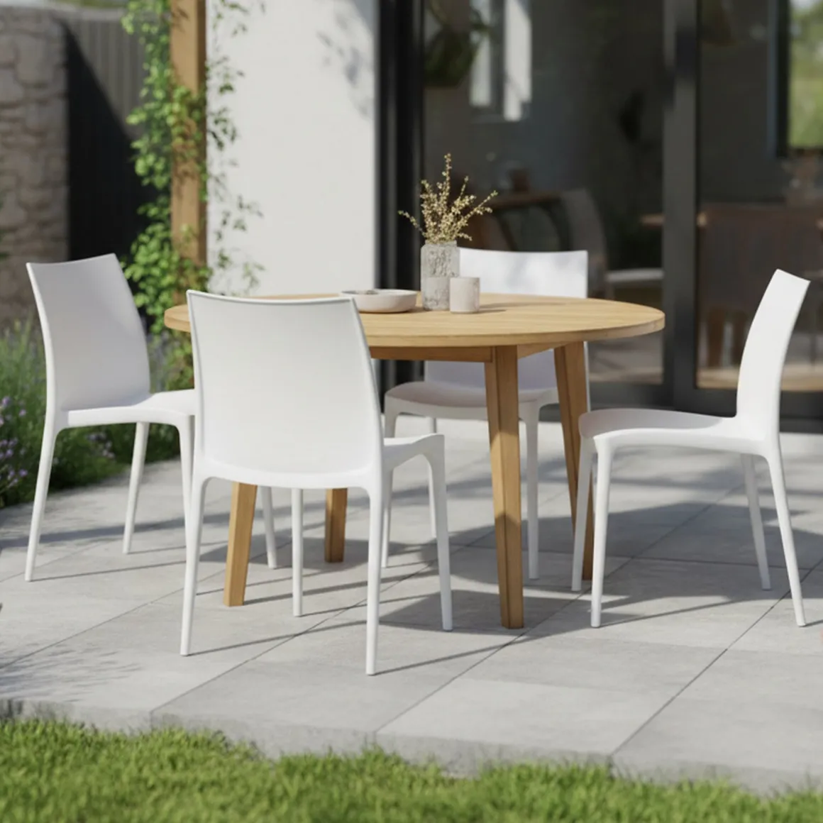 Sedia da Esterno Bianco 4 Sedie Impilabile, Peso Supportato 120 kg Made in Italy - Grover