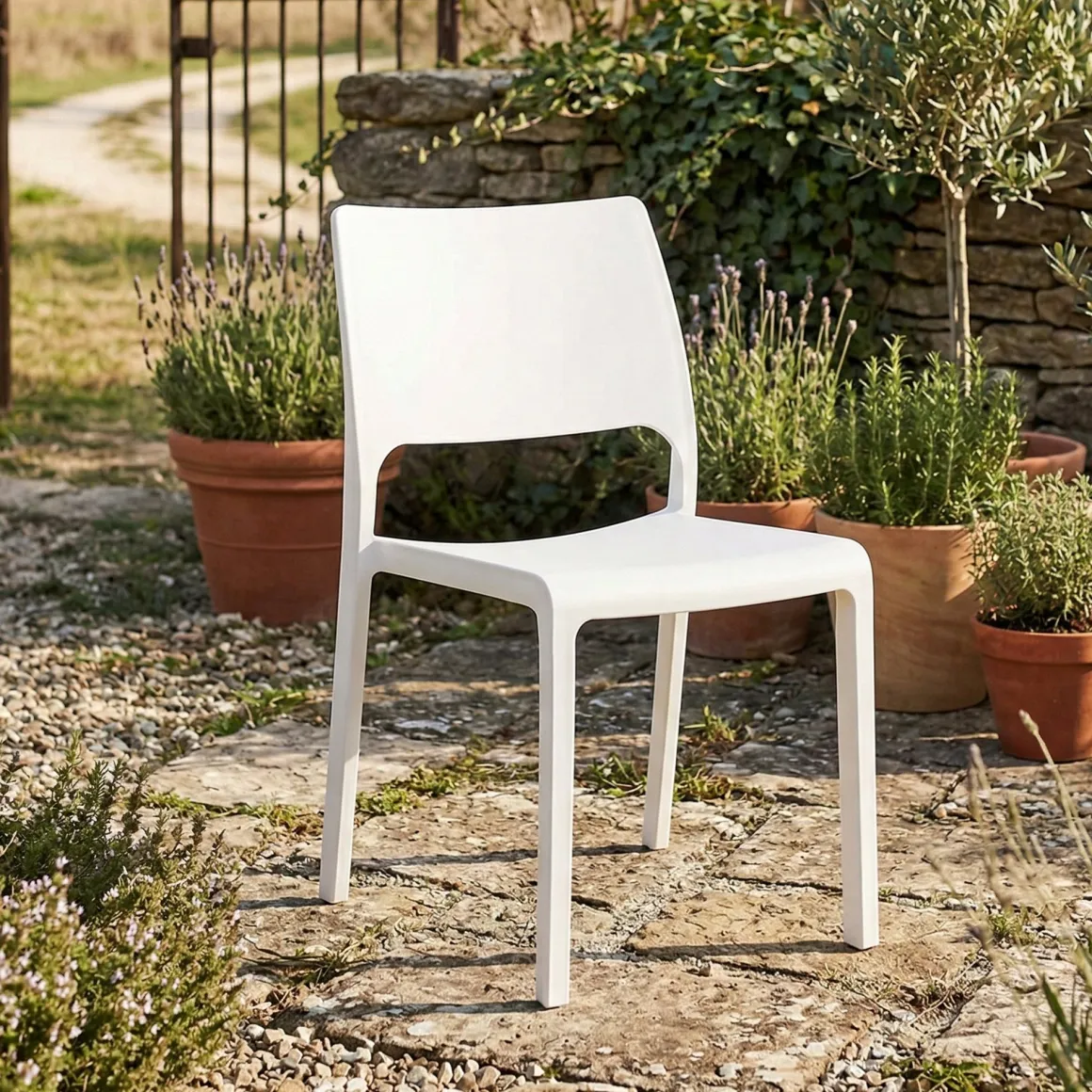 Sedia da Esterno Bianco una Sedia Impilabile, Peso Supportato 120 kg - Cereseto
