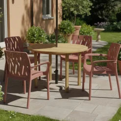 Sedia da Esterno Marrone Terracotta 4 Sedie Impilabile, Braccioli Made in Italy - Rumley