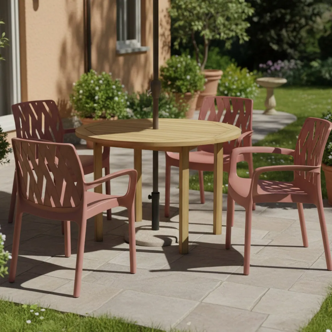 Sedia da Esterno Marrone Terracotta 4 Sedie Impilabile, Braccioli Made in Italy - Rumley