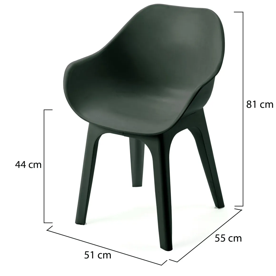Sedia da Esterno Nero Antracite 2 Sedie Braccioli, Peso Supportato 120 kg Made in Italy - Oakahalla