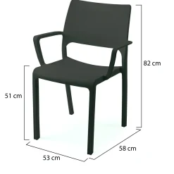 Sedia da Esterno Nero Antracite 4 Sedie Braccioli, Peso Supportato 120 kg Made in Italy - Cambon
