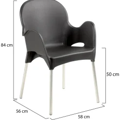 Sedia da Esterno Nero Antracite 4 Sedie Impilabile, Braccioli Made in Italy - Raimund
