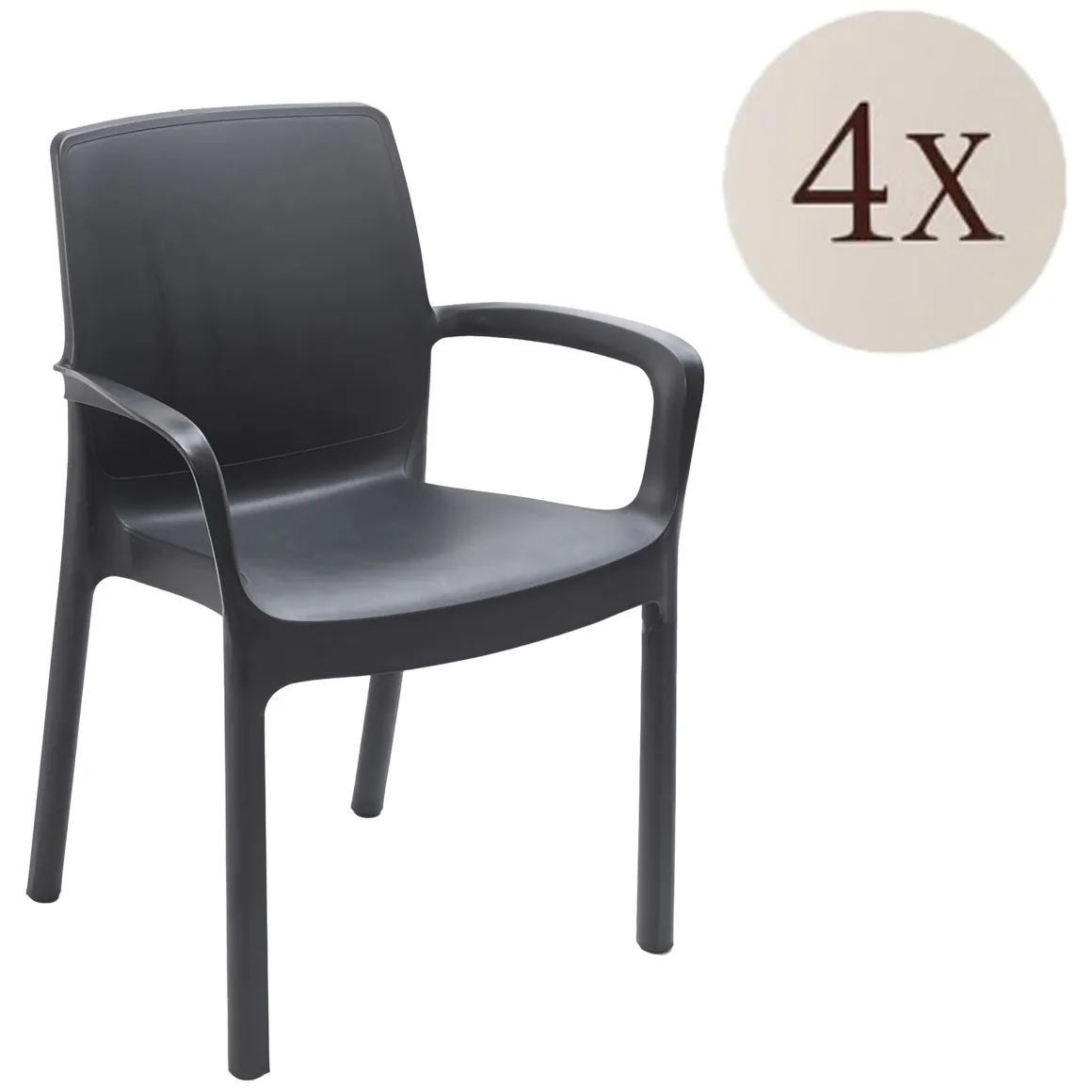 Sedie Da Esterno|Sedie > Dmora Sedia da Esterno 4 Sedie Impilabile, Peso Supportato 120 kg Made in Italy - Canoe Nero Antracite