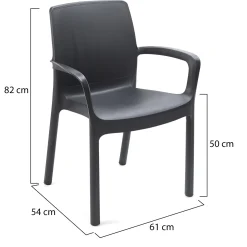 Sedie Da Esterno|Sedie > Dmora Sedia da Esterno 4 Sedie Impilabile, Peso Supportato 120 kg Made in Italy - Canoe Nero Antracite