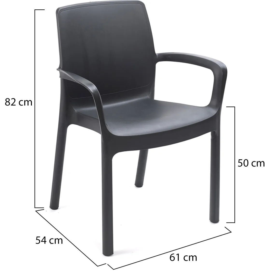 Sedie Da Esterno|Sedie > Dmora Sedia da Esterno 4 Sedie Impilabile, Peso Supportato 120 kg Made in Italy - Canoe Nero Antracite