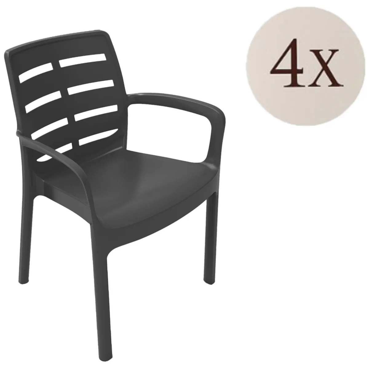 Sedie Da Esterno|Sedie > Dmora Sedia da Esterno 4 Sedie Impilabile, Braccioli Made in Italy - Excel Nero