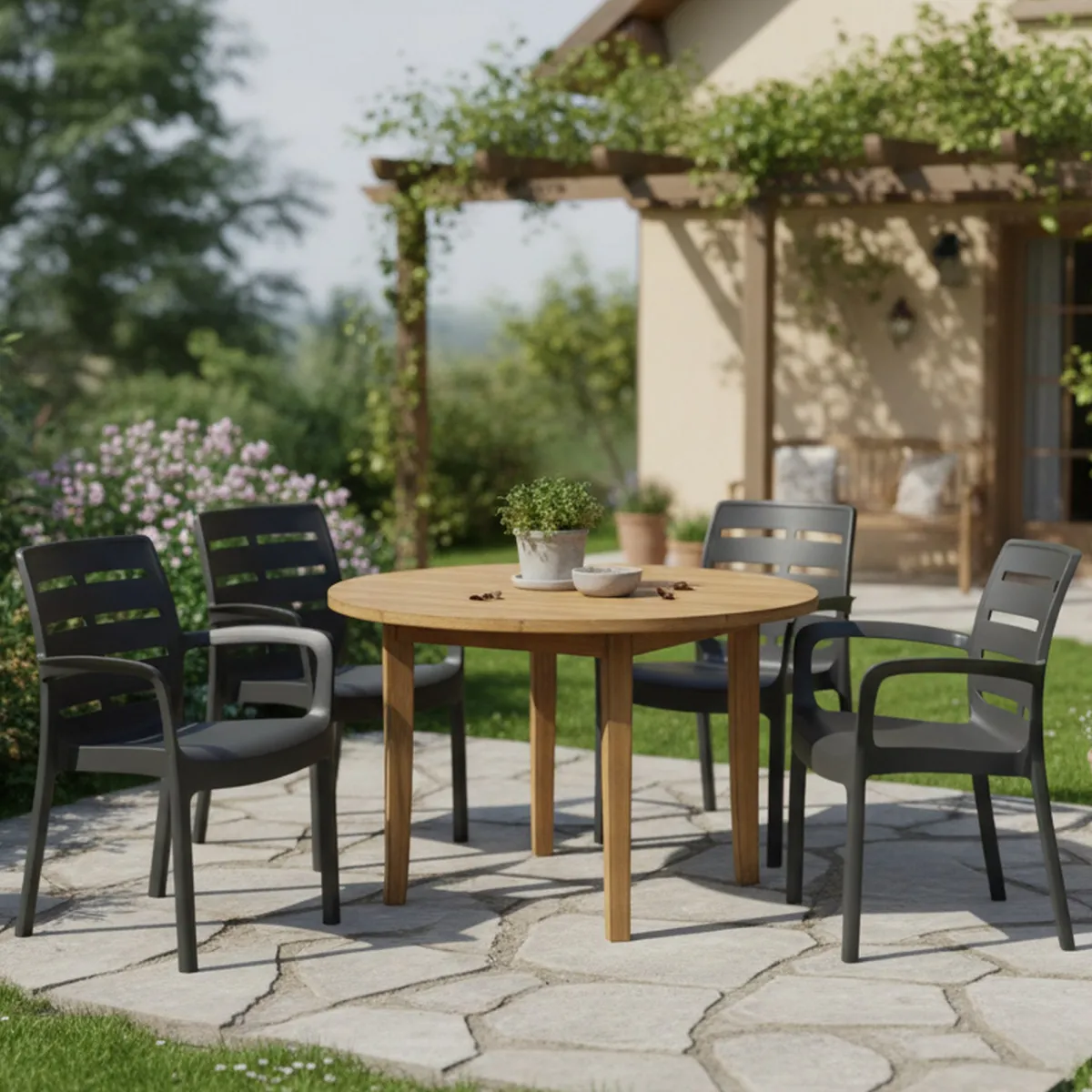 Sedie Da Esterno|Sedie > Dmora Sedia da Esterno 4 Sedie Impilabile, Braccioli Made in Italy - Excel Nero