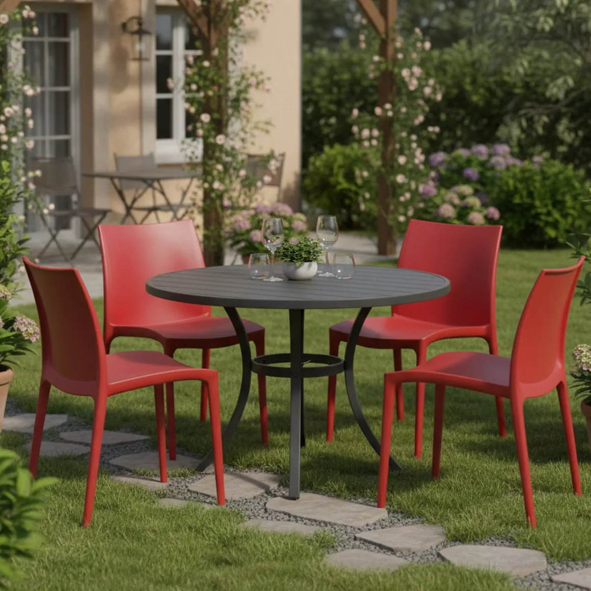 Sedia da Esterno Rosso 4 Sedie Impilabile, Peso Supportato 120 kg Made in Italy - Grover