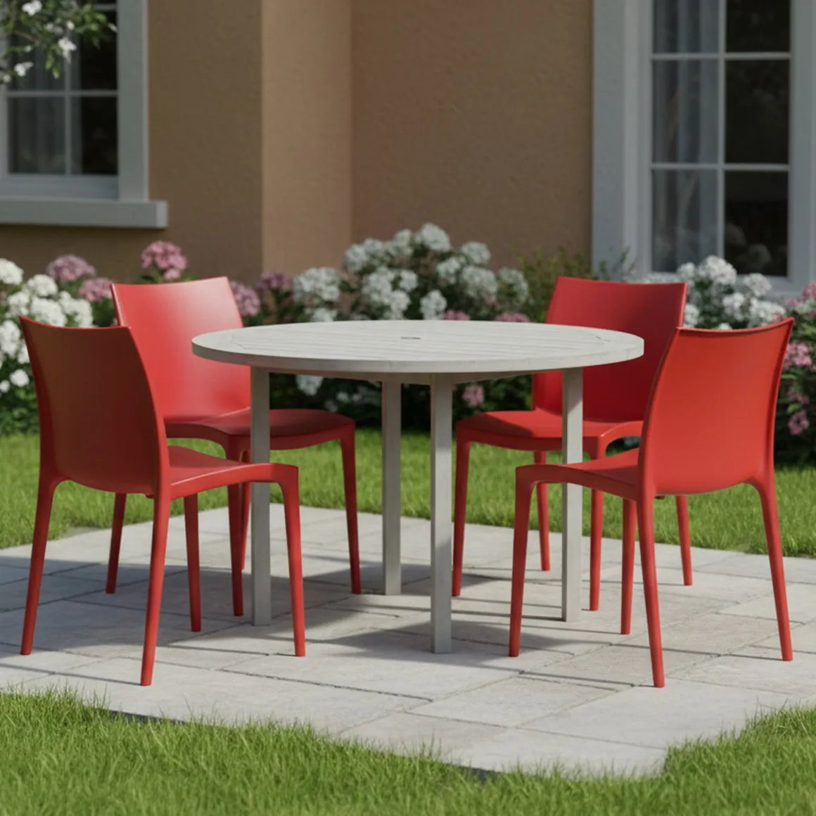 Sedia da Esterno Rosso 4 Sedie Impilabile, Peso Supportato 120 kg Made in Italy - Grover