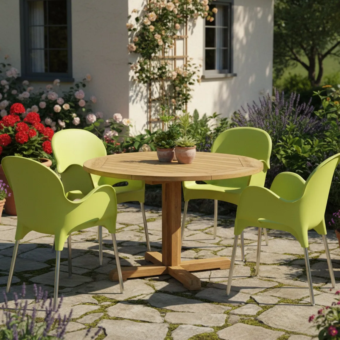 Sedia da Esterno Verde 4 Sedie Impilabile, Braccioli Made in Italy - Raimund