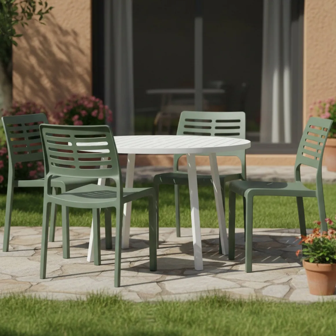 Sedie Da Esterno|Sedie > Dmora Sedia da Esterno 4 Sedie Impilabile, Peso Supportato 120 kg Made in Italy - Eclectic Verde