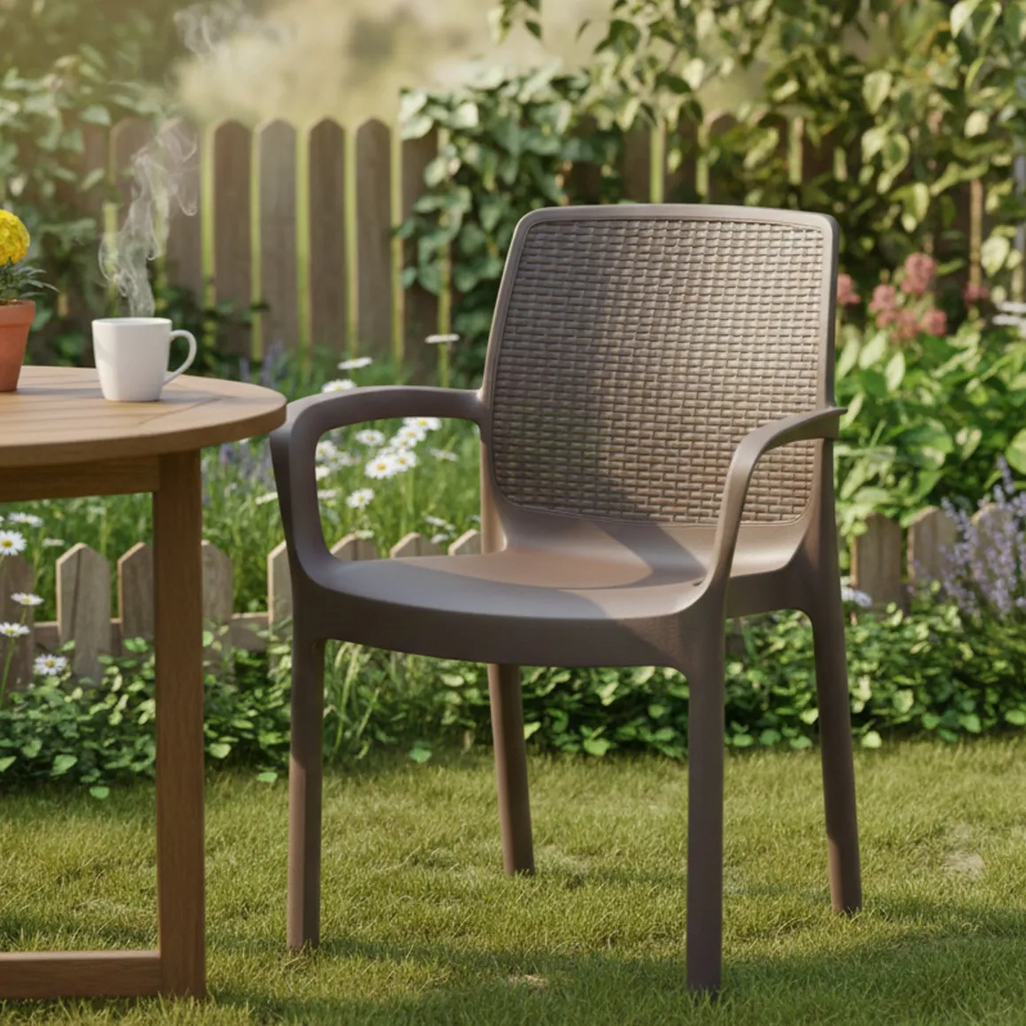 Sedia da giardino elegante impilabile marrone - Asha