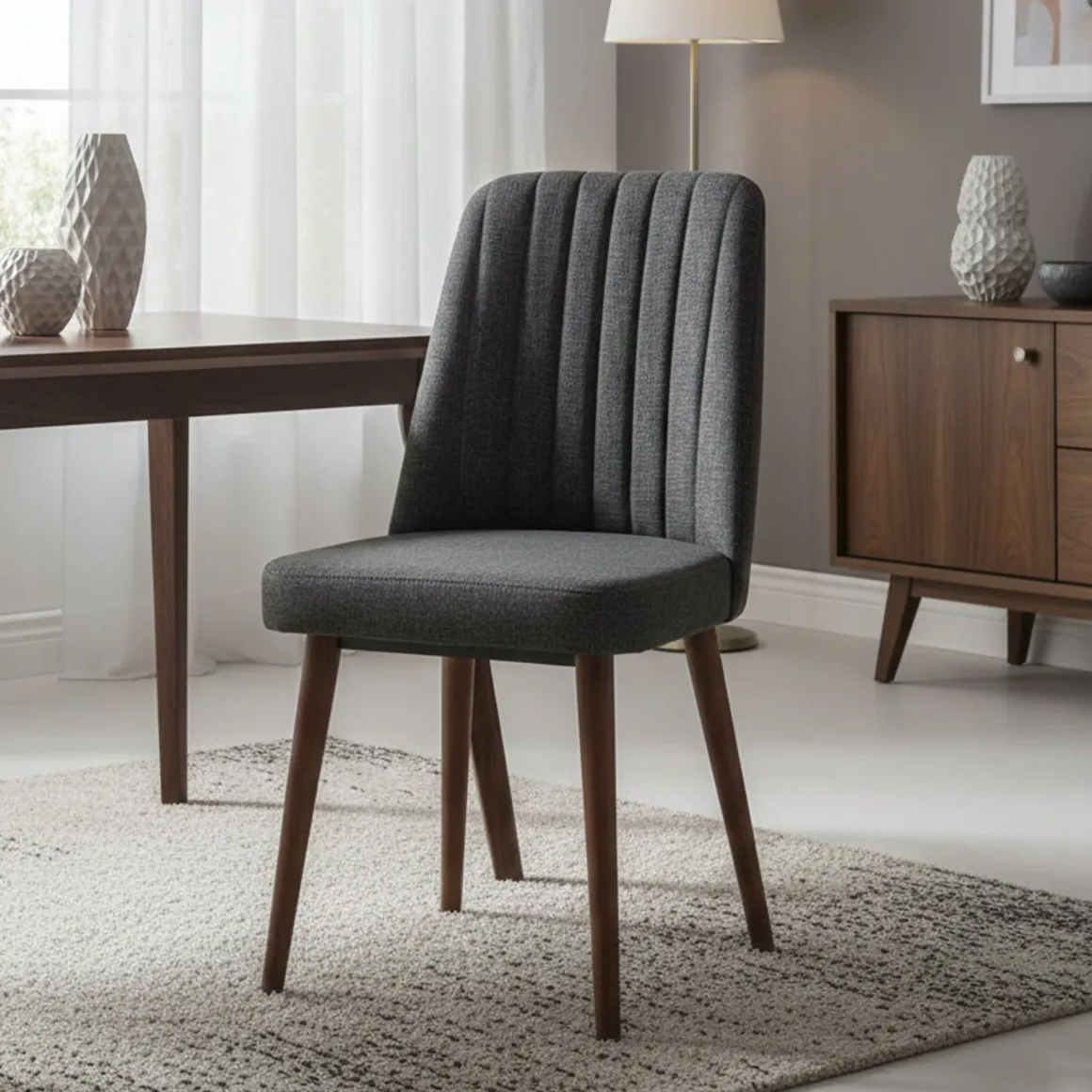 Sedia scandi imbottita in tessuto noce e antracite - Champi