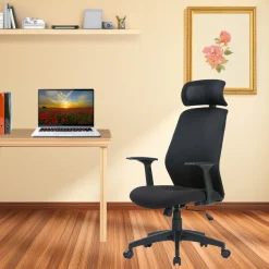 Ufficio|Sedie Con Ruote > Dmora Sedia ufficio con ruote imbottita con braccioli in tessuto nera e rossa - Cefeo Nero, Rosso