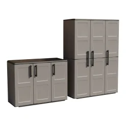 Armadi Da Esterno > Dmora Set Armadi da Esterno Nero Grigio 4 Ripiani Apertura Battente, Resistente ai Raggi uv Impermeabile Made in Italy - Orvinio Grigio, Nero
