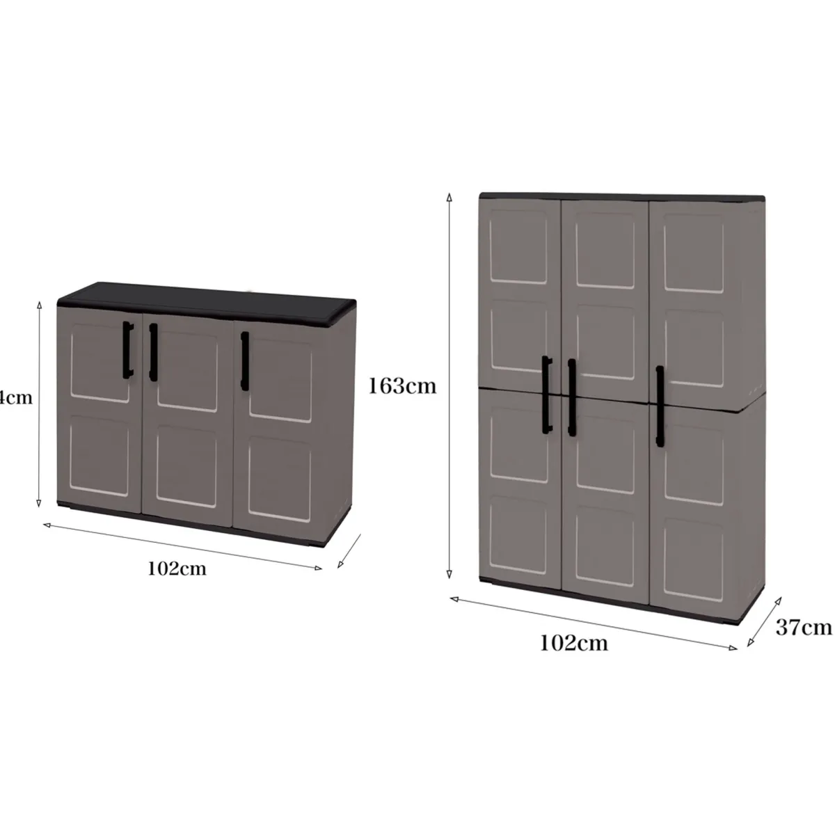 Armadi Da Esterno > Dmora Set Armadi da Esterno Nero Grigio 4 Ripiani Apertura Battente, Resistente ai Raggi uv Impermeabile Made in Italy - Orvinio Grigio, Nero