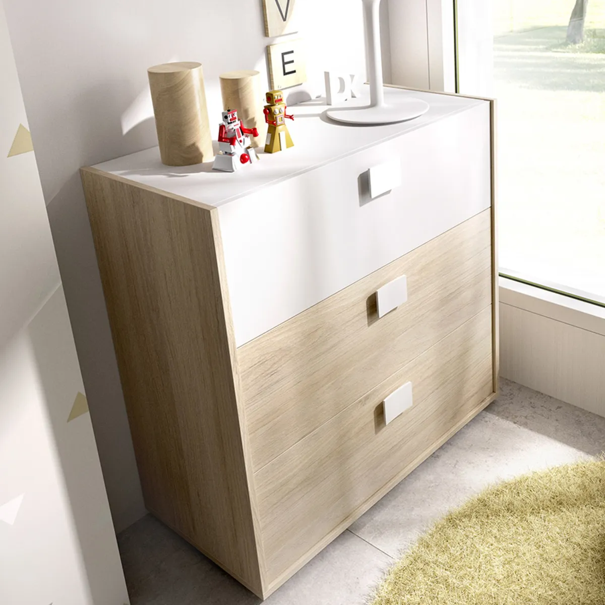 Composizioni Camera Da Letto > Dmora Set Camera da Letto Bianco Marrone Rovere Appendiabiti 6 Cassetti, 6 Ripiani - Redwood Marrone Rovere, Bianco