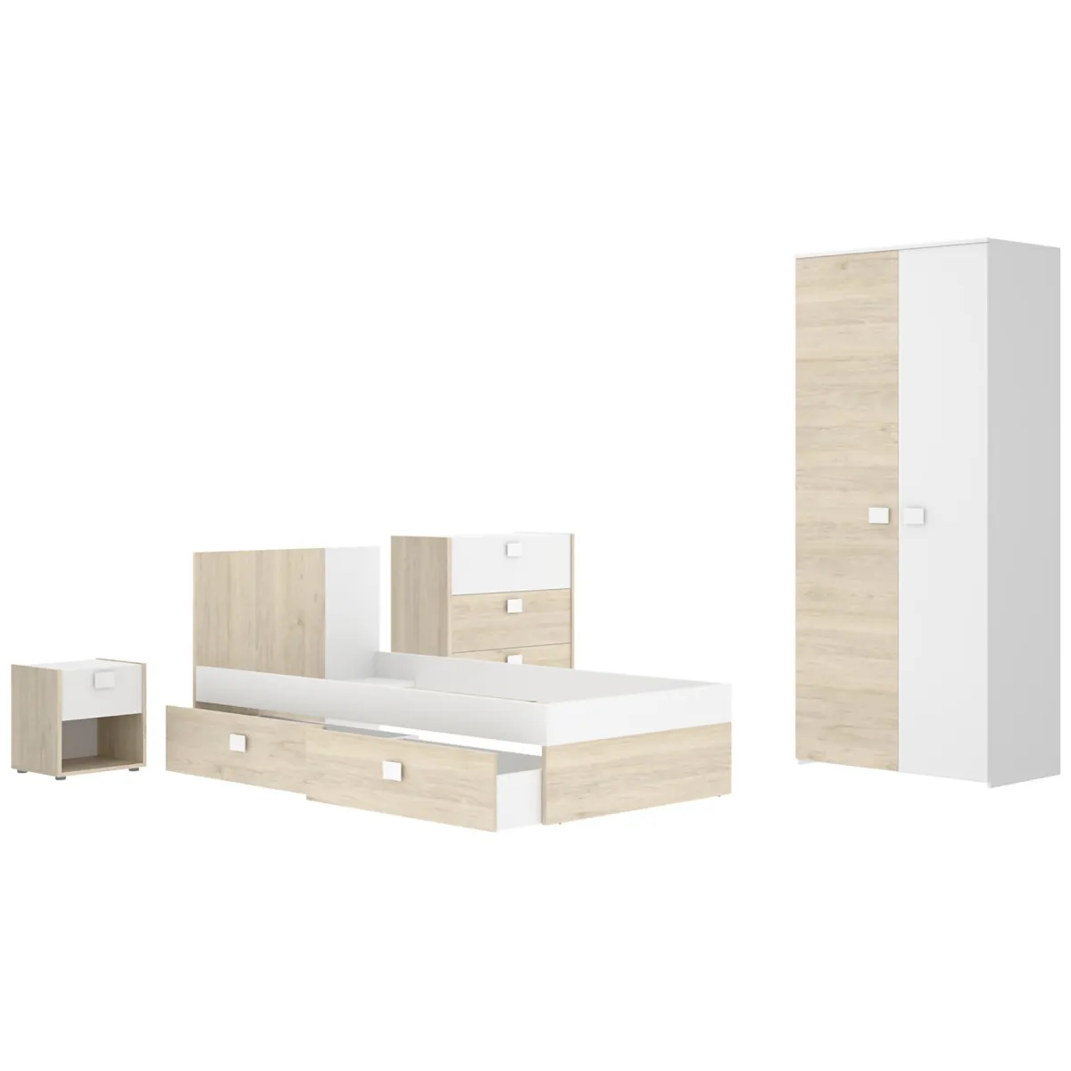 Composizioni Camera Da Letto > Dmora Set Camera da Letto Bianco Marrone Rovere Appendiabiti 6 Cassetti, 6 Ripiani - Redwood Marrone Rovere, Bianco