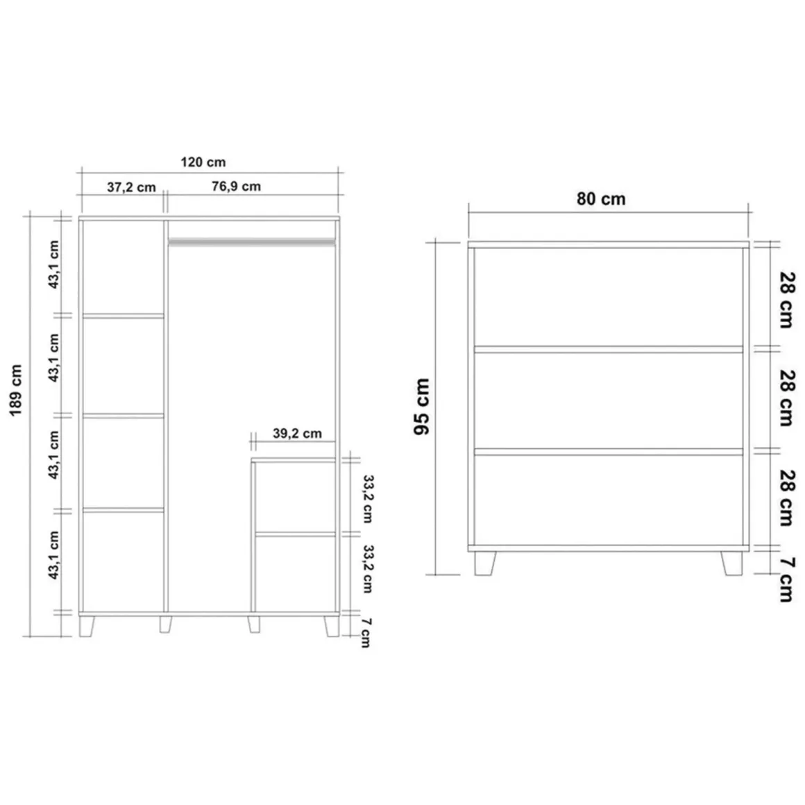Set Camera da Letto Marrone Quercia Marrone 5 Ripiani 3 Cassetti, 3 Ante - Epiro