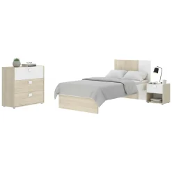 Composizioni Camera Da Letto > Dmora Set Camera da Letto Marrone Rovere Bianco 4 Cassetti 2 Ripiani, Ante - Oakhurst Bianco, Marrone Rovere