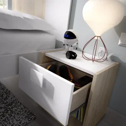 Composizioni Camera Da Letto > Dmora Set Camera da Letto Marrone Rovere Bianco 4 Cassetti 2 Ripiani, Ante - Oakhurst Bianco, Marrone Rovere