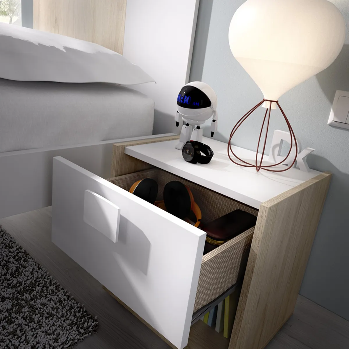 Composizioni Camera Da Letto > Dmora Set Camera da Letto Marrone Rovere Bianco 4 Cassetti 2 Ripiani, Ante - Oakhurst Bianco, Marrone Rovere