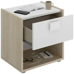 Composizioni Camera Da Letto > Dmora Set Camera da Letto Marrone Rovere Bianco 4 Cassetti 2 Ripiani, Ante - Oakhurst Bianco, Marrone Rovere