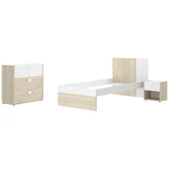 Composizioni Camera Da Letto > Dmora Set Camera da Letto Marrone Rovere Bianco 4 Cassetti 2 Ripiani, Ante - Oakhurst Bianco, Marrone Rovere