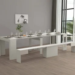 Set consolle allungabile 12 posti e 1 panca allungabile bianco - Badesi