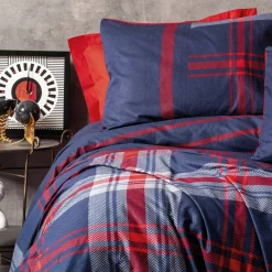 Copripiumino Singolo > Dmora Set copripiumino singolo e 1 federa Tigard, 220x155 cm, Rosso e Blu Blu, Rosso
