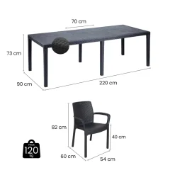 Set cortile tavolo allungabile 10 posti e 8 sedie antracite - Cortanze