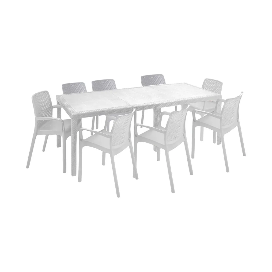 Set da esterno tavolo allungabile 10 posti e 8 sedie bianco - Cortanze