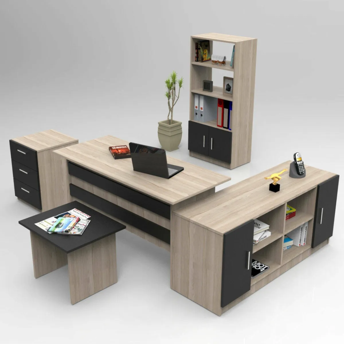 Set Da Ufficio > Dmora Set da ufficio Hilda, Quercia e Nero Nero Antracite, Marrone Quercia