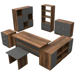 Set Da Ufficio > Dmora Set da Ufficio Marrone Noce Nero Antracite 18 Ripiani Modulabile, Angolare - Capralba Nero Antracite, Marrone Noce