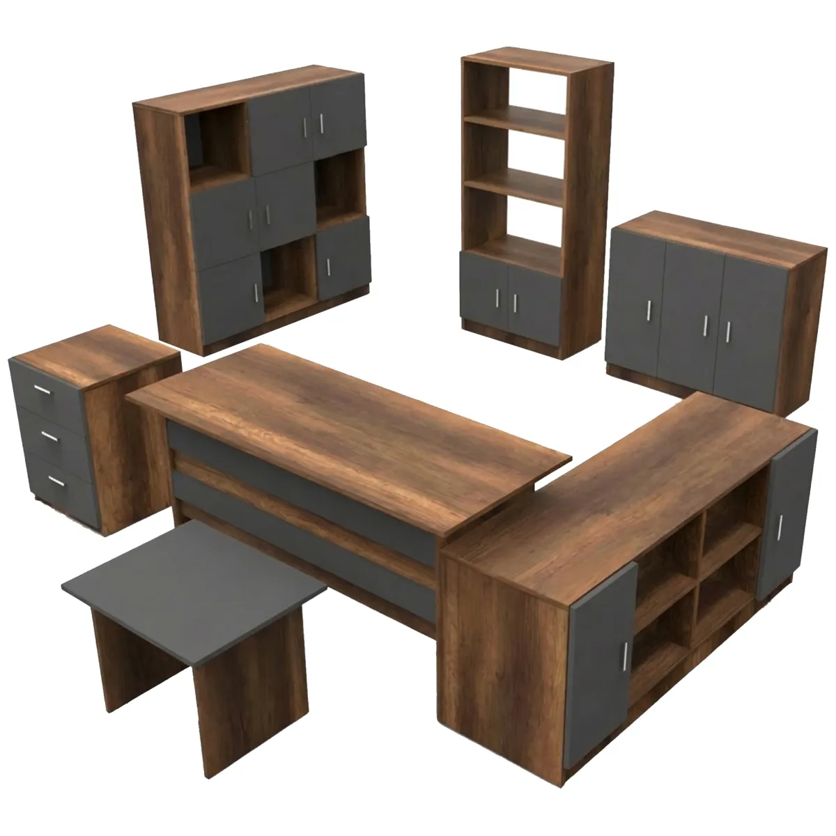 Set Da Ufficio > Dmora Set da Ufficio Marrone Noce Nero Antracite 18 Ripiani Modulabile, Angolare - Capralba Nero Antracite, Marrone Noce