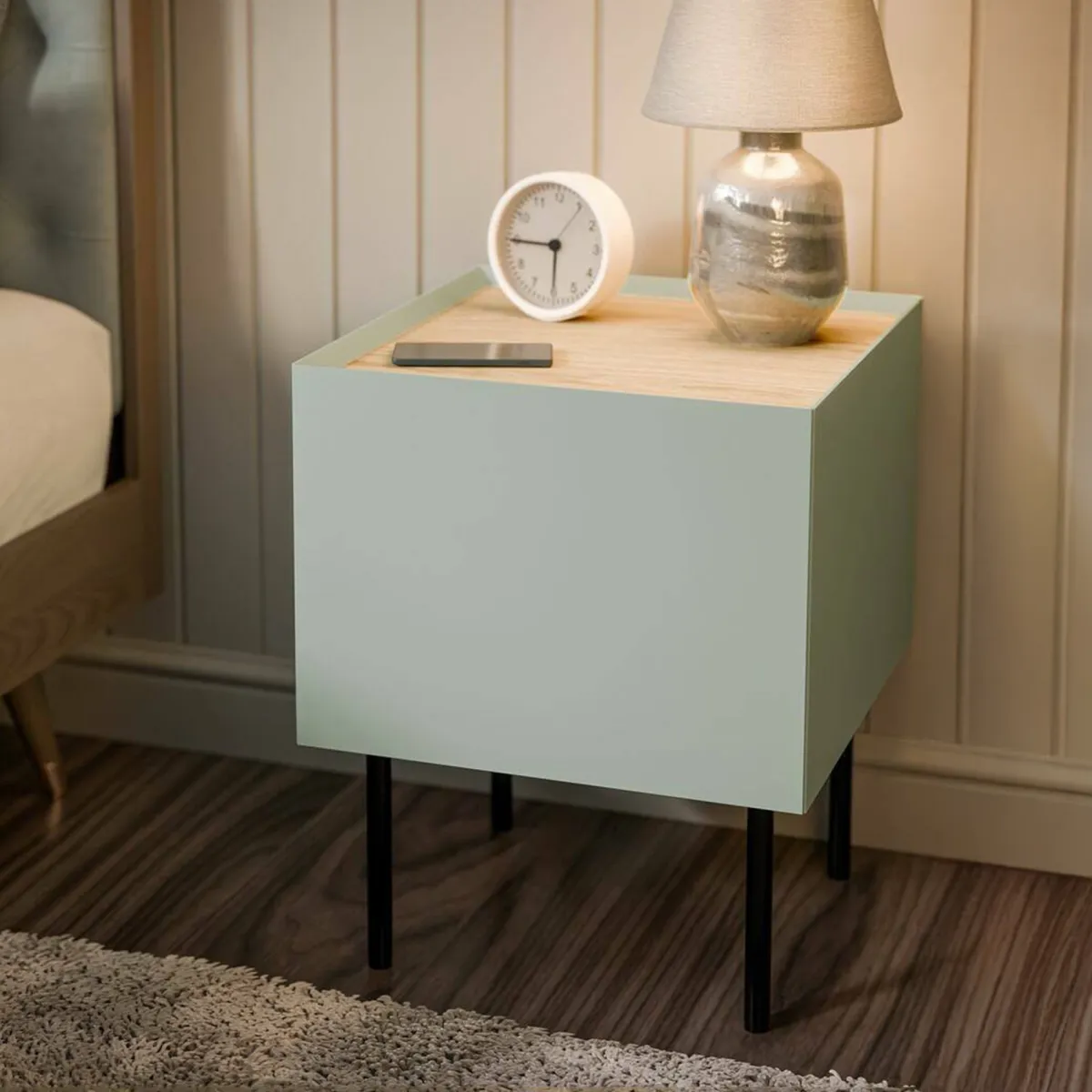 Comodini > Dmora Set di 2 comodini Preci, 40x41 h60 cm, Verde e Rovere Marrone, Verde Rovere