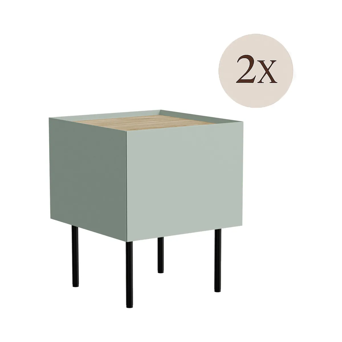 Comodini > Dmora Set di 2 comodini Preci, 40x41 h60 cm, Verde e Rovere Marrone, Verde Rovere