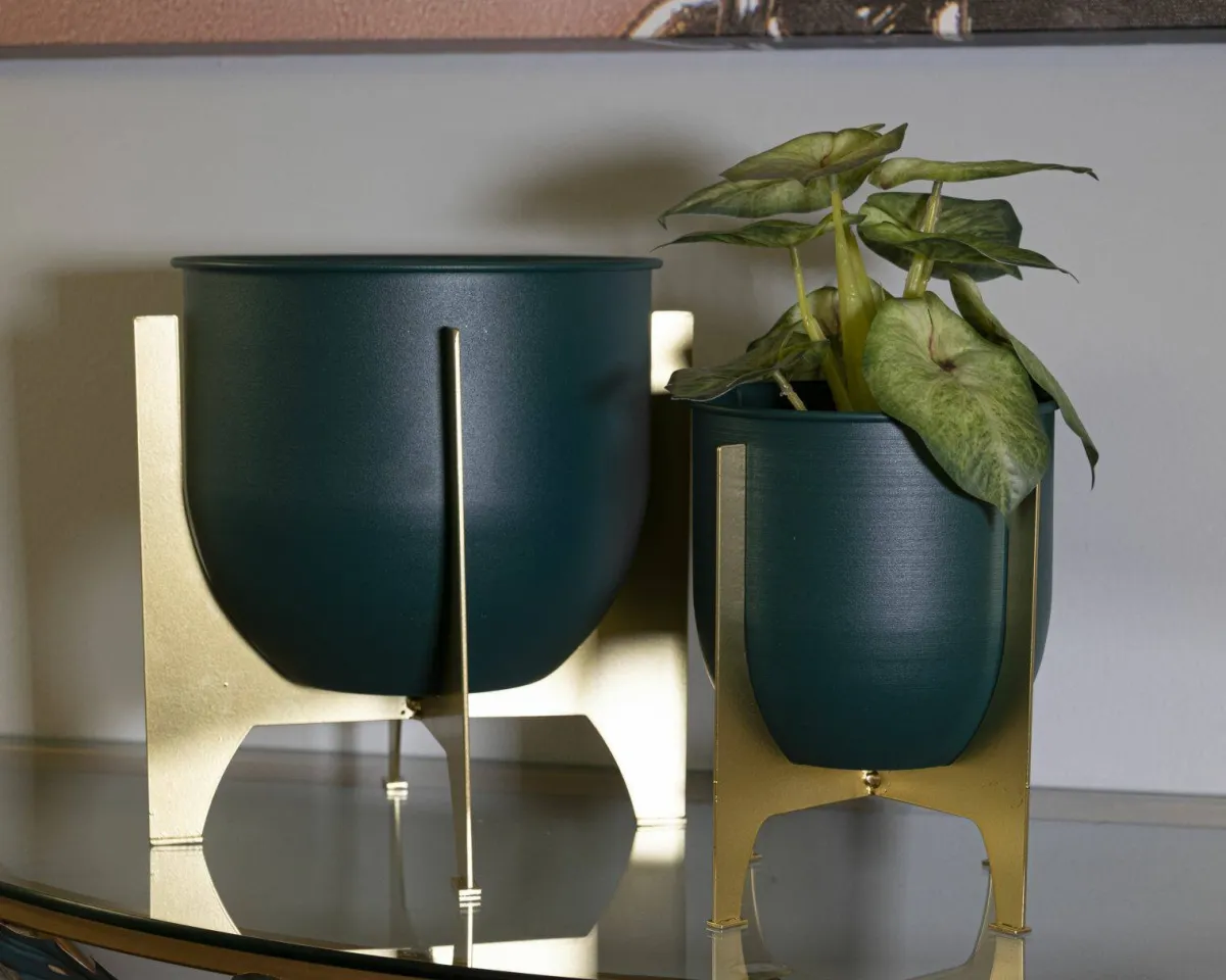 Oggettistica|Vasi > Dmora Set di 2 portavasi Barbena, 25x25 h26 cm, Verde e Oro Oro, Verde