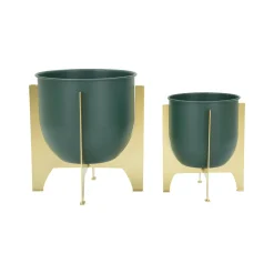 Oggettistica|Vasi > Dmora Set di 2 portavasi Barbena, 25x25 h26 cm, Verde e Oro Oro, Verde