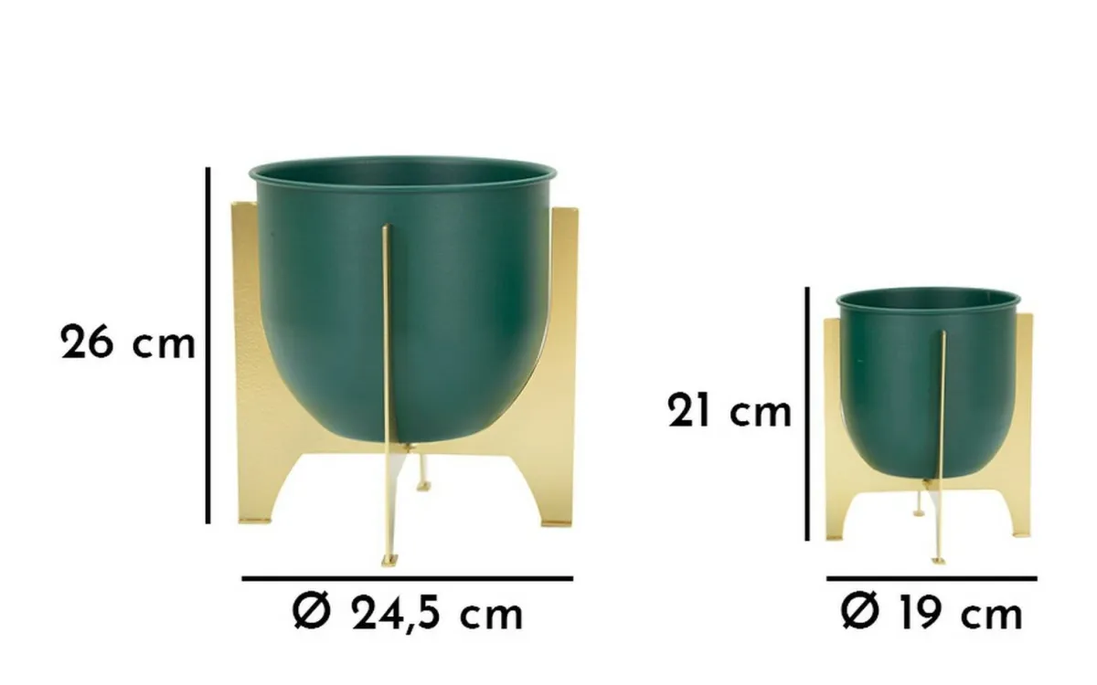 Oggettistica|Vasi > Dmora Set di 2 portavasi Barbena, 25x25 h26 cm, Verde e Oro Oro, Verde
